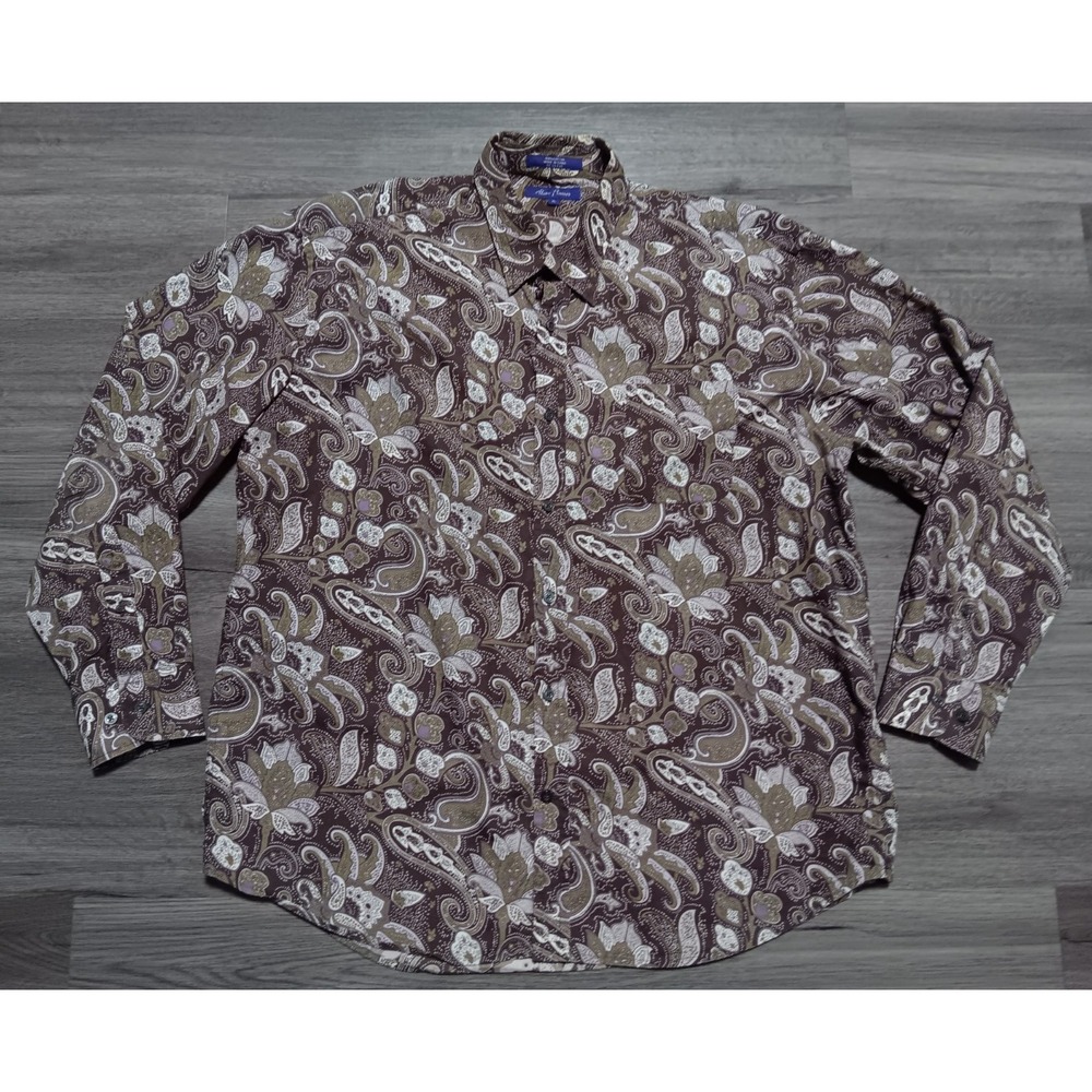 Alan Flusser Men's Purple White Paisley Long Sleeve 100% Cotton Shirt Size XL